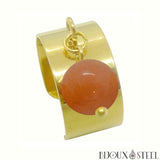 Bague large pampille dorée à perle d'aventurine orange en pierre naturelle et acier inoxydable