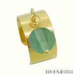 Bague large pampille dorée ajustable à perle de fluorite verte
