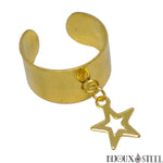 Bague large réglable dorée à pendentif étoile en acier inoxydable