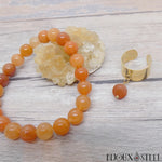 Bague réglable dorée et bracelet en perles d'aventurine orange 8mm