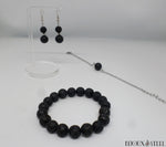 Parure boucles d'oreilles pendantes et bracelets 10mm en perles de pierre de lave