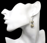 Boucle d'oreille pendante argentée deux perles de jaspe dalmatien en pierre et acier inoxydable