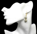Boucle d'oreille pendante dorée deux perles de jaspe dalmatien en pierre et acier inoxydable