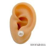 Boucle d'oreille dorée boule nacrée 8mm en acier inoxydable
