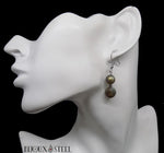 Boucle d'oreille pendante argentée deux perles de labradorite en pierre naturelle et acier chirurgical