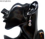 Boucle d'oreille pendante argentée deux perles de quartz angel aura en pierre et acier inoxydable