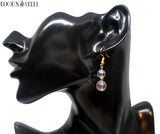 Boucle d'oreille pendante dorée deux perles de quartz angel aura en pierre et acier inoxydable