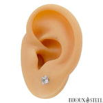 Boucle d'oreille strass carré blanc cristal 4mm en acier inoxydable