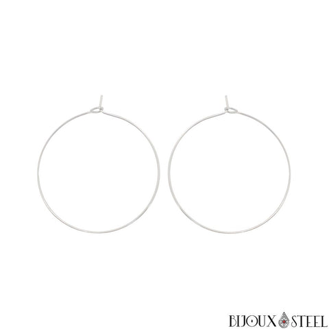 Boucles d'oreilles créoles argentées 20mm anneaux en acier inox