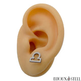 Boucles d'oreilles argentées signe du zodiaque balance en acier inoxydable