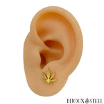 Boucles d'oreilles dorées feuilles de cannabis en acier inoxydable