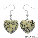 Boucles d'oreilles pendantes coeurs en pierre naturelle de jaspe dalmatien