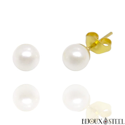 Boucles d'oreilles dorées perles nacrées 8mm en acier inoxydable