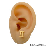 Boucles d'oreilles dorées signe du zodiaque des gémeaux en acier inoxydable