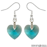 Boucles d'oreilles pendantes cœurs en verre bleu turquoise et crochet en acier 