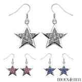 Boucles d'oreilles pendantes à étoiles argentées serties de strass 3 couleurs