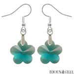 Boucles d'oreilles pendantes à fleurs bleu turquoise en verre