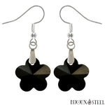 Boucles d'oreilles pendantes à fleurs noires en verre