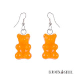 Boucles d'oreilles pendantes à oursons oranges translucides en acrylique