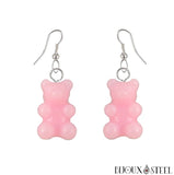 Boucles d'oreilles pendantes à oursons roses en acrylique