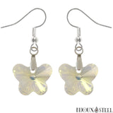 Boucles d'oreilles pendantes à papillons blanc cristal en verre et crochets en acier