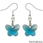 Boucles d'oreilles pendantes à papillons bleu turquoise en verre et crochets en acier