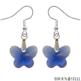 Boucles d'oreilles pendantes à papillons bleus en verre et crochets en acier