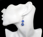 Boucles d'oreilles pendantes argentées double perle d'aventurine bleue en pierre naturelle et acier chirurgical