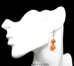 Boucles d'oreilles pendantes argentées double perle d'aventurine orange naturelle en acier chirurgical