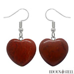 Boucles d'oreilles pendantes coeurs en pierre naturelle de jaspe rouge