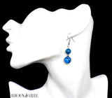 Boucles d'oreilles argentées deux perles d'agate bleue teintée en pierre naturelle