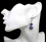 Boucles d'oreilles pendantes argentées deux perles de lapis lazuli en pierre naturelle et acier chirurgical