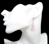 Boucles d'oreilles pendantes argentées deux perles de quartz rose en pierre naturelle et acier chirurgical