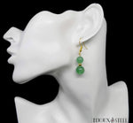 Boucles d'oreilles pendantes dorées deux perles d'aventurine verte en pierre naturelle