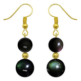 Boucles d'oreilles pendantes dorées doubles perles d'obsidienne oeil céleste en pierre naturelle et acier chirurgical
