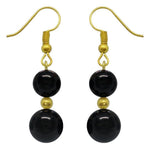 Boucles d'oreilles pendantes doubles perles d'onyx noir en pierre naturelle et acier chirurgical