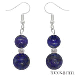 Boucles d'oreilles pendantes argentées double perle de lapis lazuli en pierre naturelle