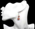 Boucles d'oreilles pendantes double perle en pierre du soleil goldstone synthétique