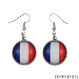 Boucles d'oreilles pendantes à drapeau de la France sous cabochon