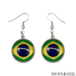 Boucles d'oreilles pendantes rondes à drapeau du Brésil