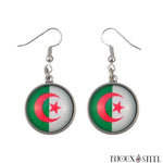 Boucles d'oreilles pendantes rondes à drapeau de l'Algérie
