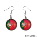 Boucles d'oreilles pendantes rondes à drapeau du Portugal