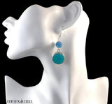 Boucle d'oreille pendante shamballa bleu turquoise à bouton pression bleu turquoise scintillant