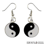 Boucles d'oreilles pendantes yin yang noires et blanches