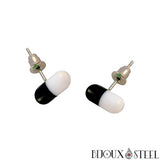 Boucles d'oreilles pilules noires et blanches en acrylique