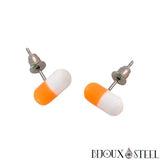 Boucles d'oreilles pilules oranges et blanches en acrylique