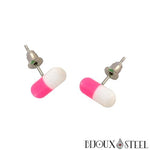 Boucles d'oreilles pilules roses et blanches en acrylique