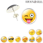 Boucles d'oreilles puces rondes à Emoji ou Émoticônes disponibles en neuf expressions