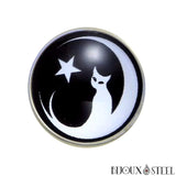 Bouton pression à chat étoile et lune blanc et noir pour bijoux interchangeables