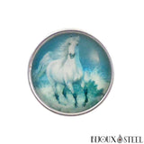 Bouton pression cheval blanc et ciel turquoise pour bijoux interchangeables